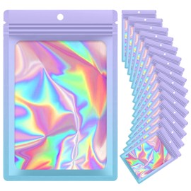 100 Pieces Resealable Mylar Bags, Smell Proof Bags with Clear Window for Food Storage Party Favor Packaging Small Business(Purple&Light Blue, 3×4.7 Inch)
