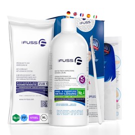 Mr. Fuss No. 4 Plus Pack Steel Large Cuticle Callus Remover Economy Pack 3 Pieces Active Solution Quick Softening 500 ml Cotton Stainless Steel Scraper