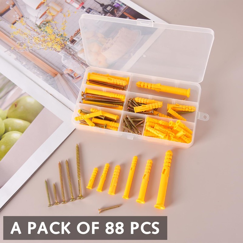 88 Piece Wall Plug Set (44 x Masonry Screws, 44