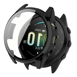 Compatible for Garmin Forerunner 165 Case, Lamshaw Hard PC Case with Screen Protector Compatible for Garmin Forerunner 165 Music/Forerunner 165 Smartwatch (2 Pack-Black+Black)