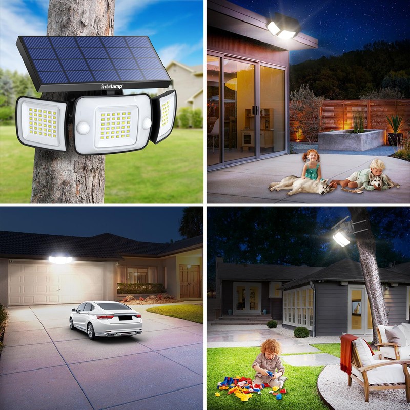 intelamp Solar Flood Lights Outdoor Waterproof, 6000mAh 1200LM Solar Powered