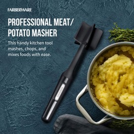 FARBERWARE Nylon Meat & Potato Masher, Heat-Resistant and Safe for Non-Stick Cookware, Durable 10-Inch Kitchen Tool with Ergonomic Handle, Black