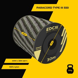 EDCX 4mm Nylon Paracord 550 30m (100 feet) - Type III, 100% Nylon Rope, 7 Strand Rope, 4mm Nylon Rope in Solid Colors (Mix Camo, 30 m)