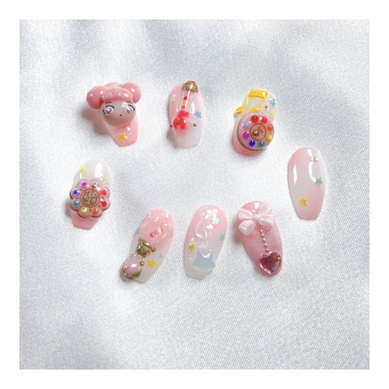 [Premium handmade embossed nails] Magical Girl 5 - Almond Egg