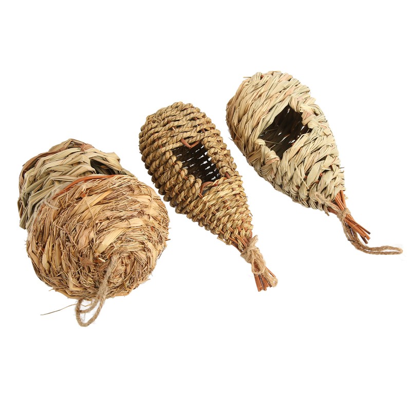 3Pcs Hummingbird House Small Grass Hanging Hand Woven Hummingbird House