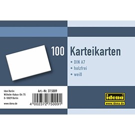 Idena 375009 Index Cards DIN A7 Blank blanko, weiß