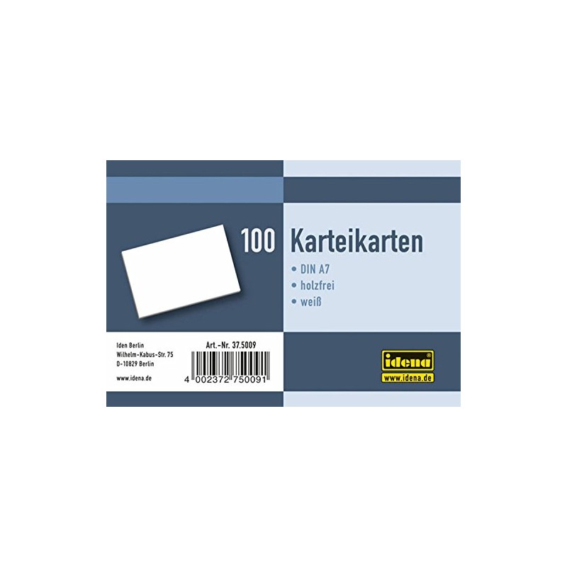 Idena 375009 Index Cards DIN A7 Blank blanko, weiß