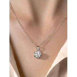 BYLITZ 14K White Gold Women's Necklace with 1K Moissanite Pendant Over 925 Silver Rhodium-Plated Chain with Gift Box for Mother's Day, Anniversary, Birthday, Christmas, Sterling Silver, Moissanite