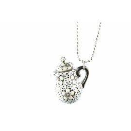 Miniblings Kaffeekanne Teekanne Kette Tee Kaffee 80cm Kanne Porzellan Punkte - Handmade Modeschmuck - Kugelkette versilbert