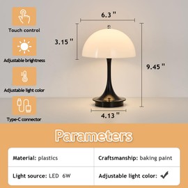 Fivootvi 2 Pack Rechargeable Table Lamp Set of 2 Portable Battery Operated Beside Lampblack Dimmable LED Cordless Night Light for Bedroom Dining Room Kitchen Office