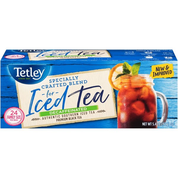 Tetley Black Tea, Decaffeinated Iced Tea Blend, Family Size, Packaging May Vary, 24 Count (Pack of 6)