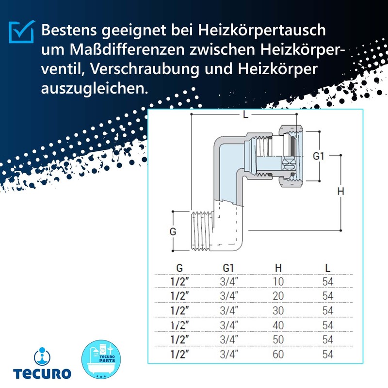 tecuro S-Connection Radiator 50 mm Height Adjustment with Euro Cone,