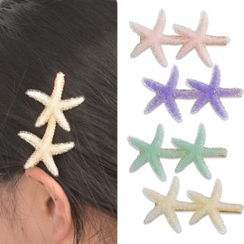 4pcs Starfish Mermaid Hair Clips for Women Girls Seastar Rhinestone Hair Barrettes for Girls Beach Hair Accessories for Thin Thick Hair Pins for Buns Stars Hair Pieces for Women