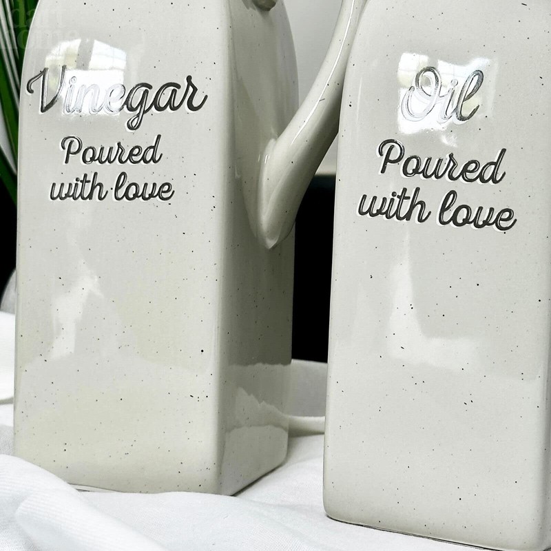 Ceramic Oil and Vinegar Bottle Set Speckled Grey Table Kitchenware