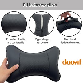 duoyif Car Neck Pillow Headrest Pack of 2 Car Headrest Made of PU Leather and Silk Cotton, Neck Pillow Car Neck Support for Car Seats, Car Chair, Play Chairs, Office Seats, Play Seats (b2 Black)