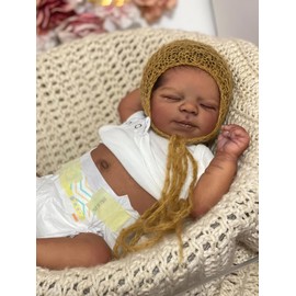Wamdoll 19 Inch Realistic Reborn Baby Doll Lifelike Newborn Dolls Full Body Vinyl Sleeping Baby Boy Doll with Rooted Hair African American Skin Handcrafted Collectible Gift