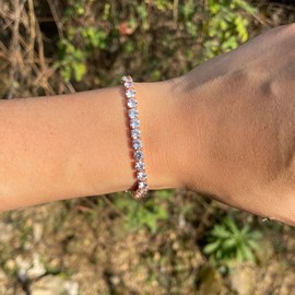 Carufin Classic Sparkling Tennis Bracelet Crystal Wrist Chain Adjustable Hand Accessories Jewelry for Women Girls (Rose Gold)