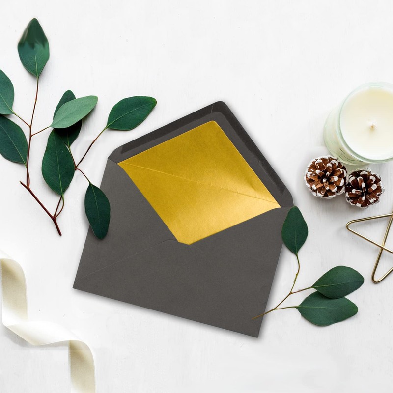 10 x metallic gold lined envelopes DIN C5, anthracite, 156