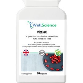 WellScience VitalaC - Natural Vitamin C Supplement for Immune Support, Collagen Formation, and Antioxidant Protection - Acerola Cherry, Parsley, Blackcurrant, Rosehip, and Elderberry Extracts