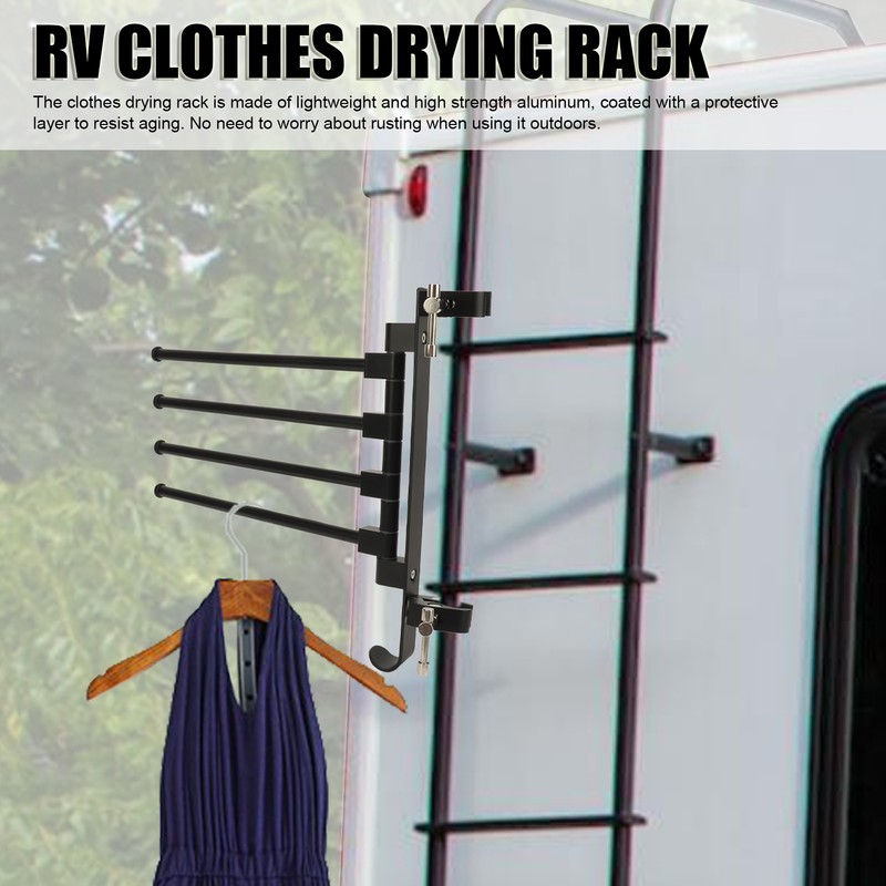 RV Clothes Drying Rack Aluminum Multifunctional Anti Rust 180° Rotatable