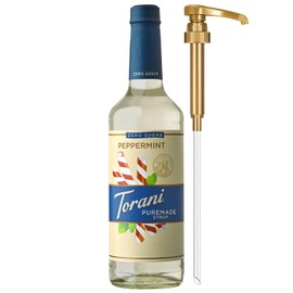 Torani Zero Sugar Puremade Syrup, Peppermint Flavoring for Drinks, Glass Bottle with Pump Included, 25.4 Fl Oz