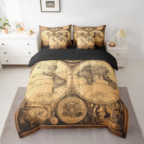 Erosebridal Nautical Full Comforter Set with Sheets 7 Piece,Retro World