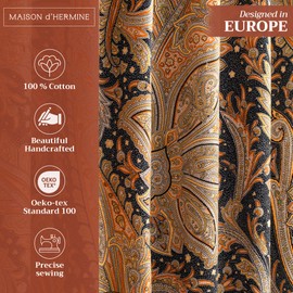 Maison d'Hermine Curtains for Living Room 100% Cotton 96 inch Length One Panel Light Filtering Curtains for Bedroom Windows with Rod and Loop Pockets Drapes (Kashmir Paisley Graphite, 50" W x 96" L)