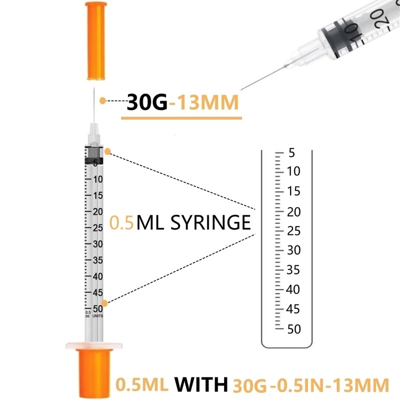 1/2ML 30Gauge 1/2inch/13mm Disposable Dispensing Lab Supplies Individually Sealed Packaging,