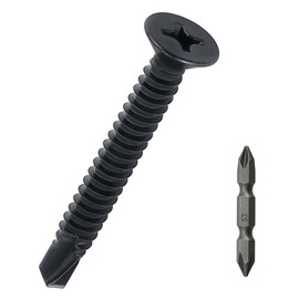 #10 x 2 Flat Head Self Drilling Screws (50 pcs), 410 Stainless Steel, Phillips Drive #2, Black Oxide Coated Flat Head Self Tapping Screws, Fayeploo (with Phillips Driver Bit)