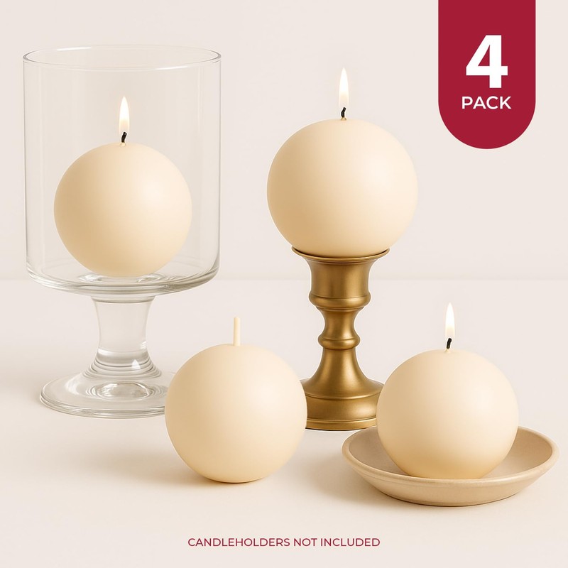 Biedermann & Sons 8-Hour Long Burning Unscented Round Ball Candles,