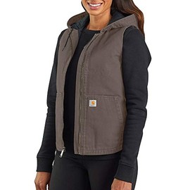 Carhartt Women's Washed Duck Hooded Vest, taupe gray, X-Large
