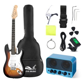MOSEN 39in Full Size Beginner Electric Guitar Starter Kit, Beginner Starter, with Amplifier, Single-Coil & Humbucker Pickups, Gig Bag, Pick, Tuner, Capo, Cable, Tremolo Bar, Wiping Cloth - Sunburst