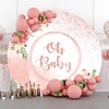 OERJU Rose Gold Oh Baby Round Backdrop Cover 6x6ft Pink
