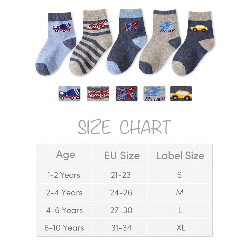 Adorel Jungen Socken Baumwolle Kindersocken Babysocken Strümpfe 10er-Pack Verkehrsmittel 27-30
