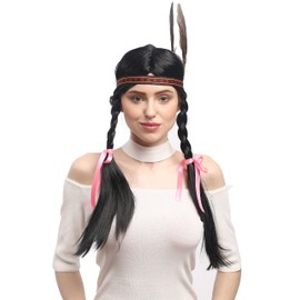 WIG ME UP - WG-7001-ZA103 Women's Wig Black Carnival Indian Long Braided Braids Headband Feather 60 cm