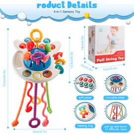 Montessori Toys, Tatulan Pull String Activity Toy, Sensory Toys for Toddlers, Baby Travel Toys, Baby Toys Fine Motor Skills Toys Boys/Girls/Toddlers Octopus