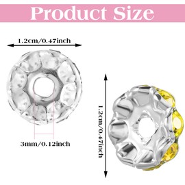 100pcs 12mm Rhinestone Beads for Jewelry Making for Pens Rondelle Spaced Beads Silver White Beadable Pens Beads Rondelle Beads