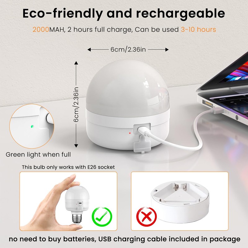 SCOPOW 1PC Rechargeable Light Bulbs with Remote Control Timer and