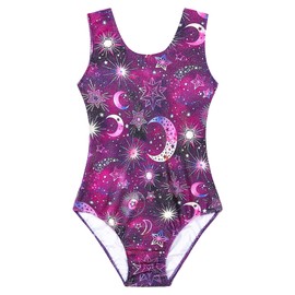 Domusgo Gymnastics Leotards for Girls 6-7 Years Old Purple Sparkly One Piece Tumbling Outfits