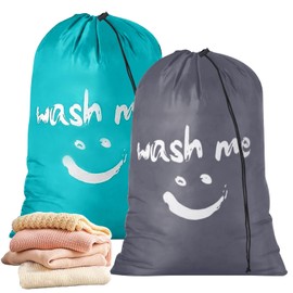 Laundry Bag Travel Pack of 2, Laundry Bags Large, Laundry Bag Dirty Laundry, Laundry Bag Travel with Drawstring Closure, Laundry Bag for Travel, Camping, Home, Bathroom, 61 x 92 cm (Grey, Blue)