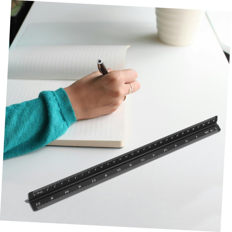 SHINEOFI 30cm Metal Measuring Scale Aluminum Drawing Ruler Precision Triangle