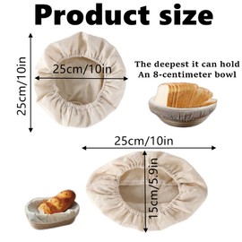 4-piece bread protective basket inner lining fabric,10 inches (25.4 cm) round and oval, suitable for bakery fermentation baking supplies and home baking