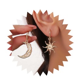Xduargs Boho Sun Moon Earrings Gold Celestial Sun Drop Earrings Vintage Crescent Moon Dangle Earrings Asymmetrical Moon Star Hoop Earrings Jewelry for Women