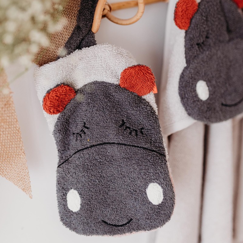 kikadu Face Cloth, Cute Hippo Face in Grey for Babies,