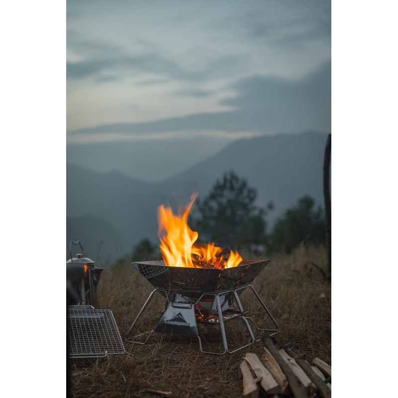 CAMPINGMOON Stainless Steel Foldable Camping Grills Portable Wood Burning Charcoal