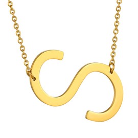 GOLDCHIC JEWELRY Letter S Necklace, Gold Plated Initials Alphabet Charm Necklaces Adjustable Neck Chain 20"+2" inches