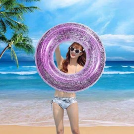 KUAKE Inflatable Swimming Ring Adult Large Swimming Ring Large Swimming Ring Large Glitter Swimming Ring Swimming Ring Transparent Summer Swimming Ring for Pool Sand Beach Party Pool (Purple)