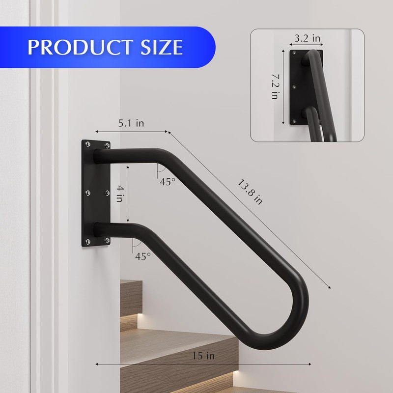Hand Rails for Outdoor 1-2 Steps, Indoor Stairs, Bathroom, Wall
