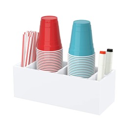 BOSSCASA Double Cup Holder with Marker Slot, Party Cup Dispenser Acrylic Cup Organizer Mark Your Cup and Drink Up Caddy Modern Bar Counter Decor, White