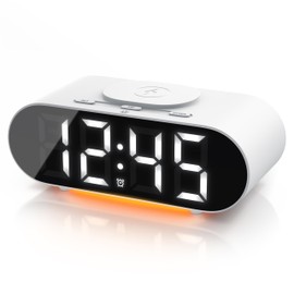 CSL - Digital Alarm Clock with Wireless Charging - Large Numbers - LED Display - Acoustic Control - Time and Date - Snooze Function - Charging Function Wireless Charging - Includes Power Supply and